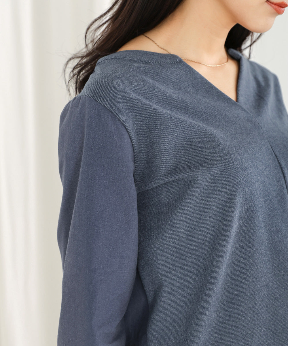 【WEB限定】Vネックコーデュロイドッキングトップス
