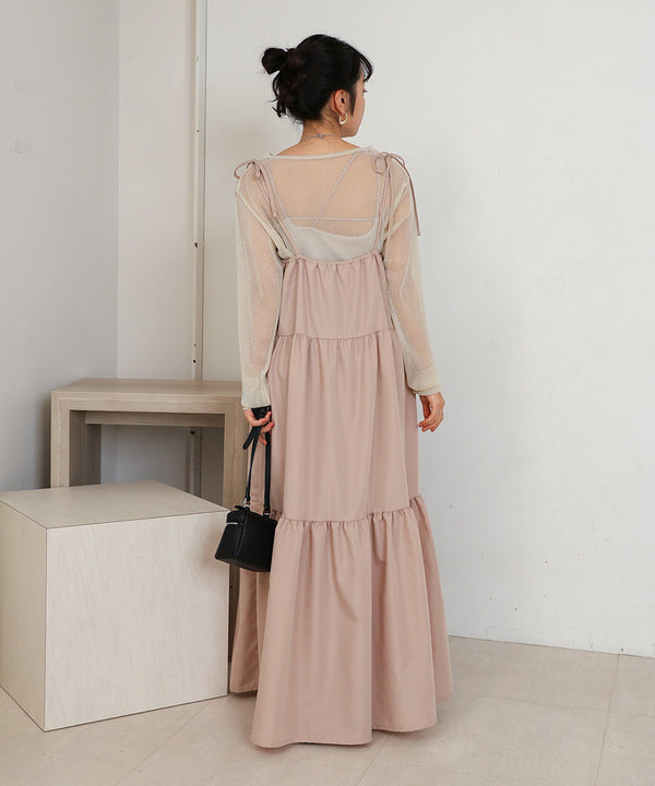 ribbon strap tiered cami onepiece