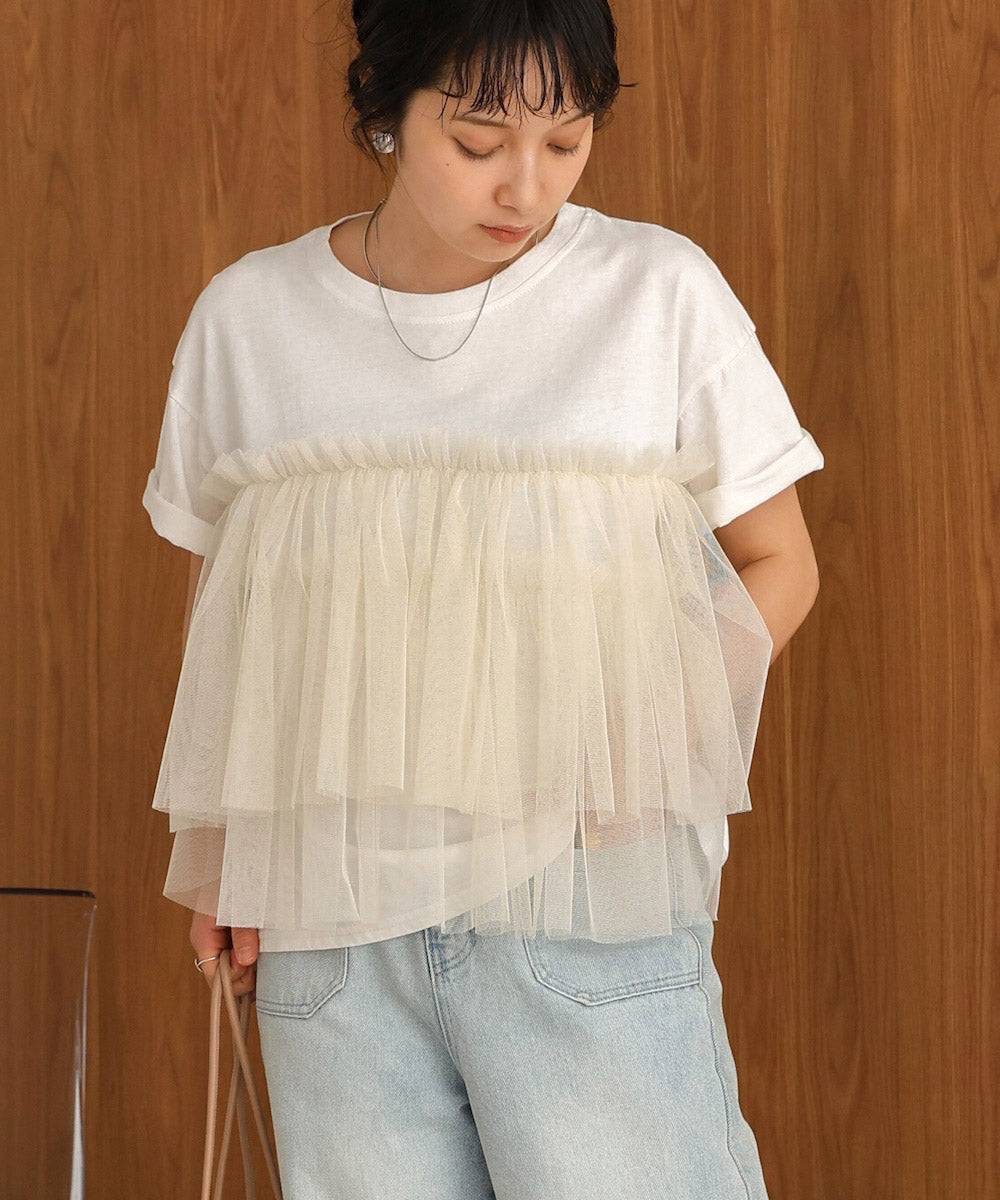チュールドッキングシシュウTシャツ≪手洗い可能≫ ketty｜チュールドッキングシシュウTシャツ≪手洗い可能