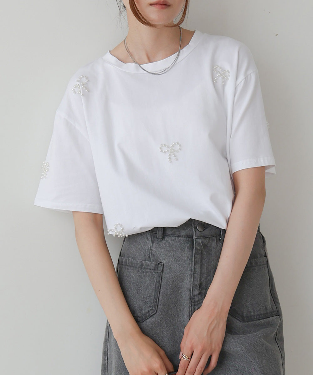 ribbon pearl t-shirt