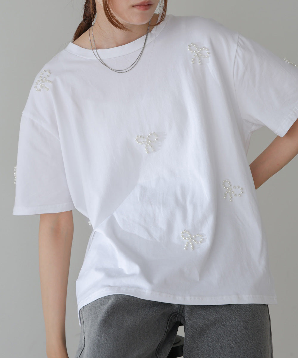 ribbon pearl t-shirt