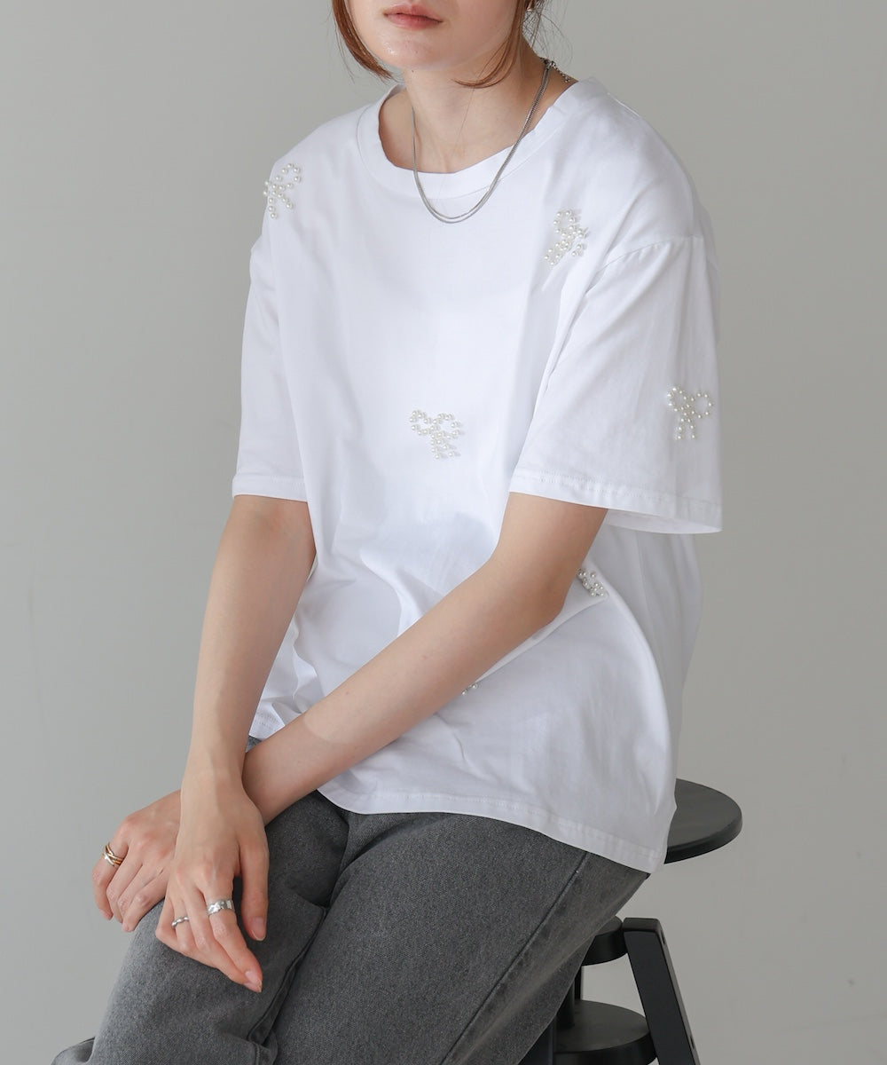 ribbon pearl t-shirt