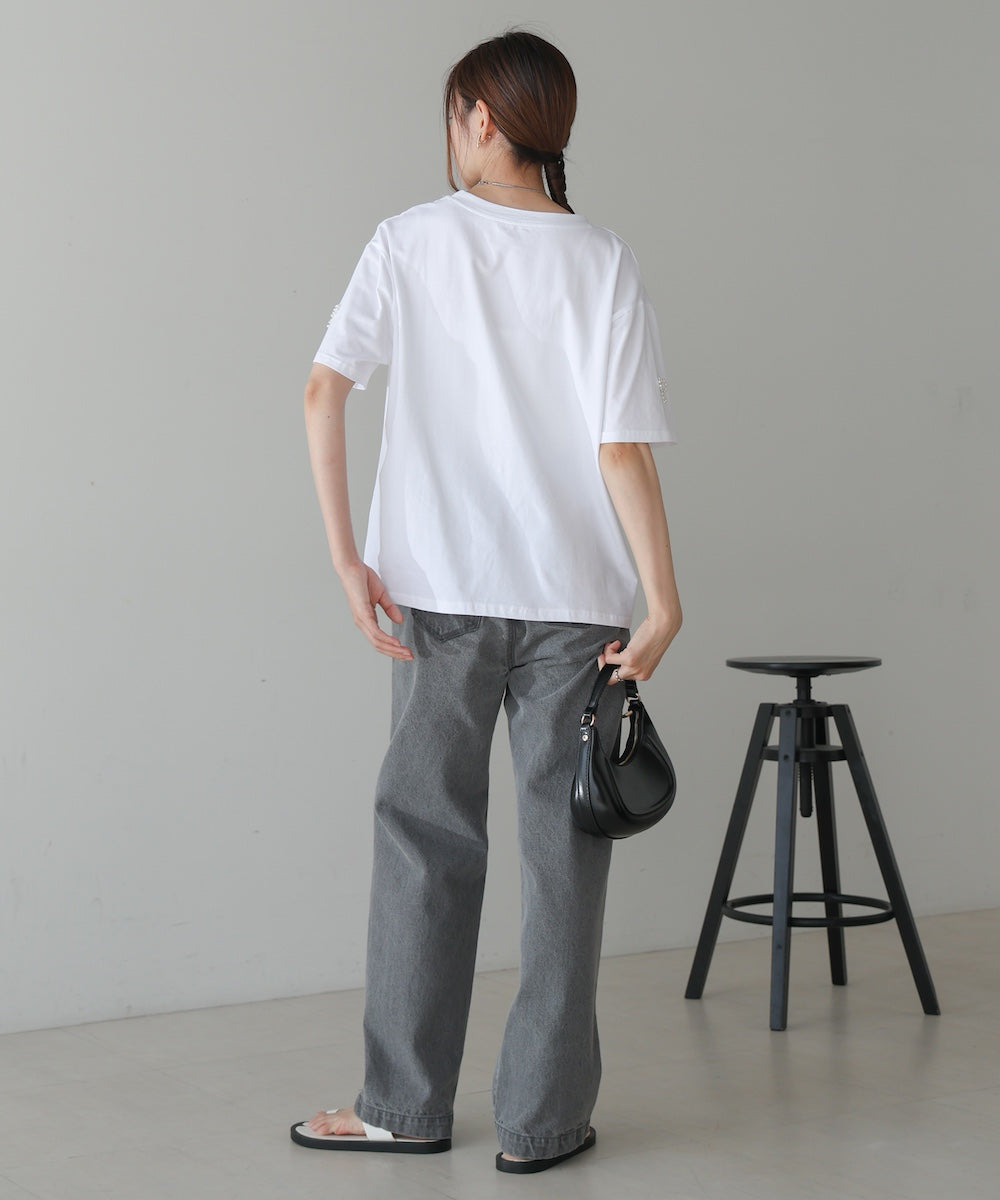 ribbon pearl t-shirt