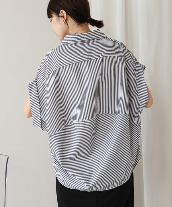 ストライプ立体ブラウス