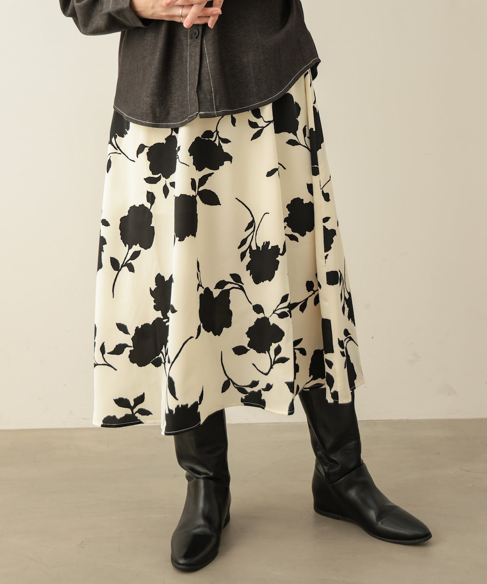 【訳あり商品】モノトーン花柄プリントスカート
