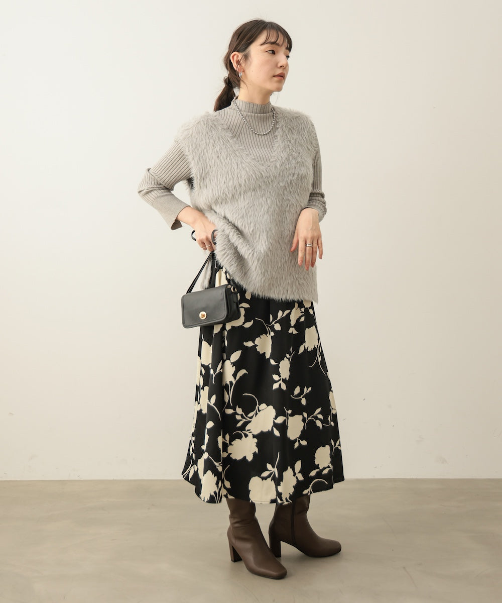 【訳あり商品】モノトーン花柄プリントスカート