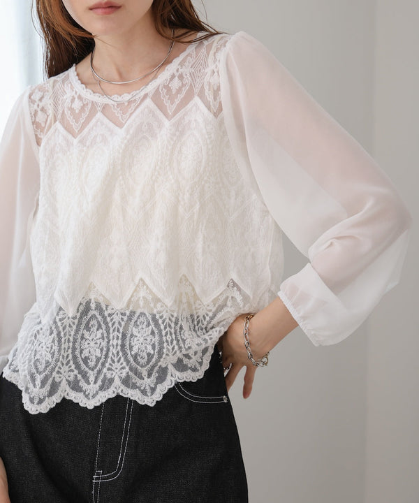 cotton lace chiffon switching tops