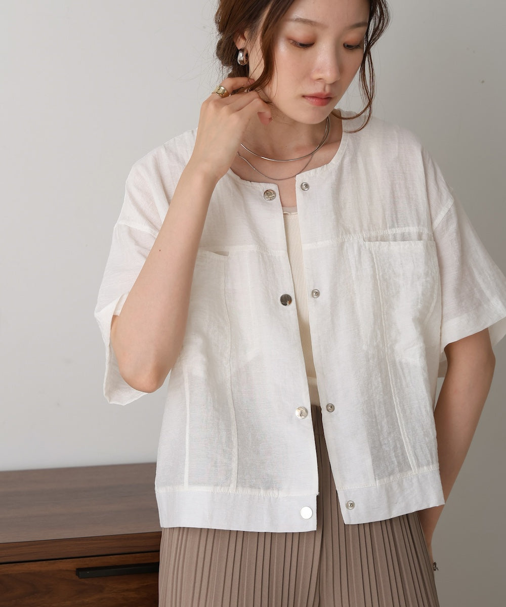 コットンリネンノーカラージャケット