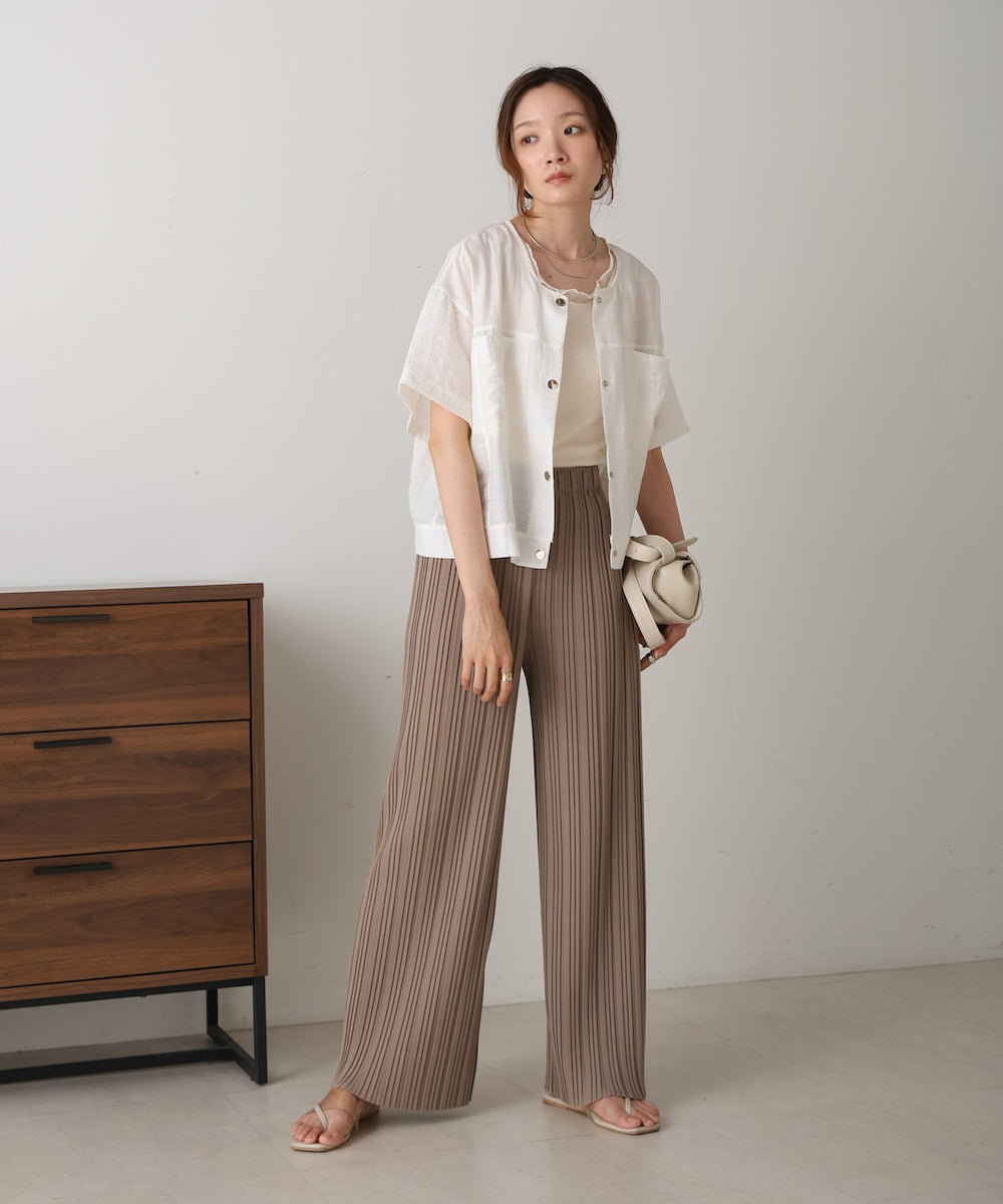 コットンリネンノーカラージャケット