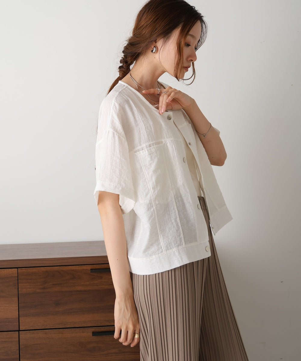 コットンリネンノーカラージャケット