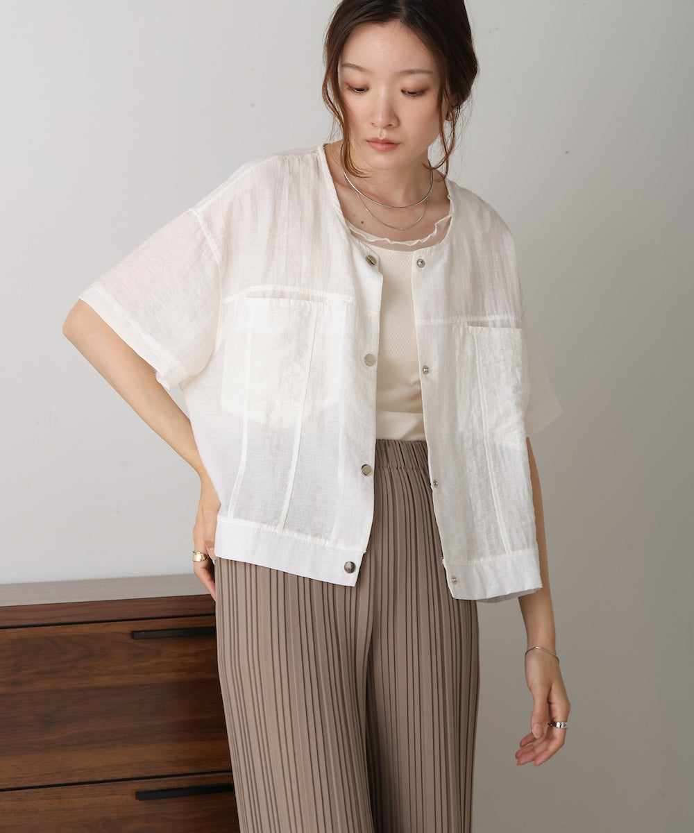 cotton linen collarless jacket