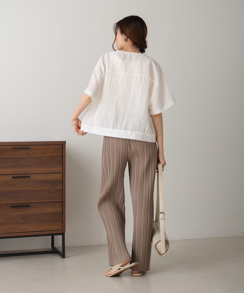 コットンリネンノーカラージャケット