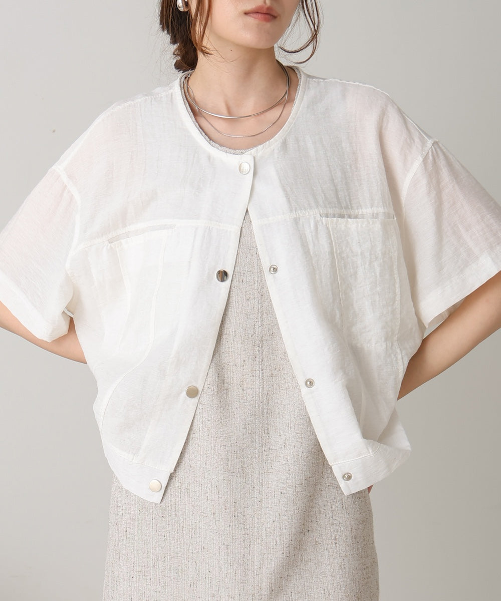 コットンリネンノーカラージャケット