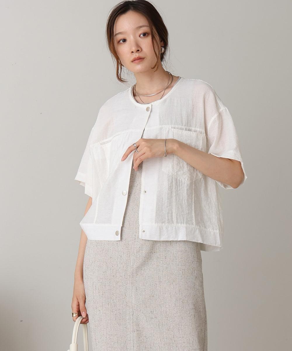 コットンリネンノーカラージャケット