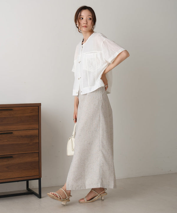 コットンリネンノーカラージャケット