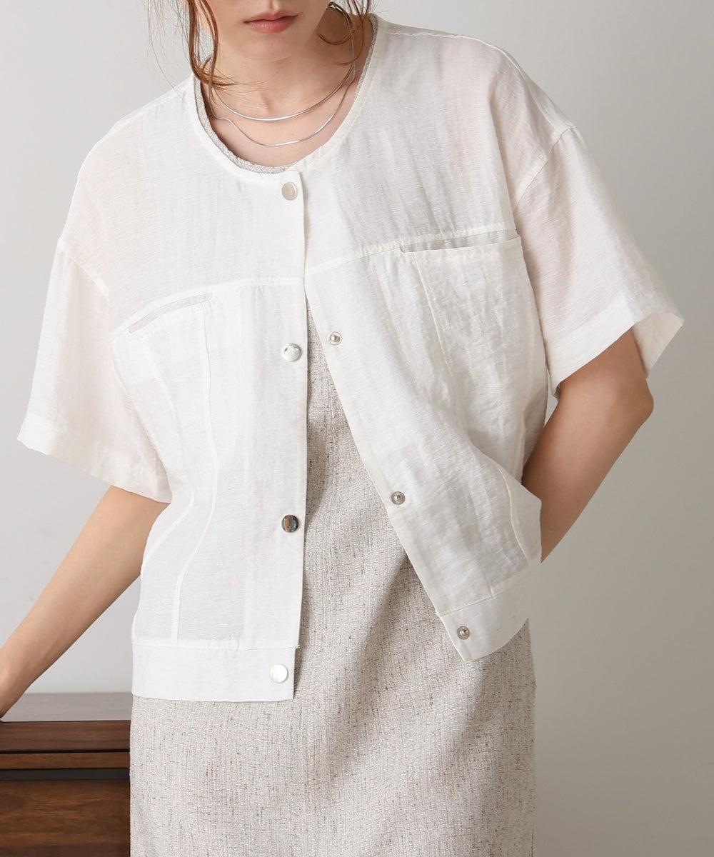 cotton linen collarless jacket