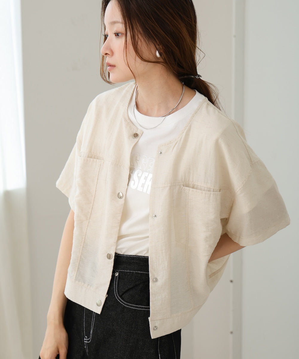 cotton linen collarless jacket