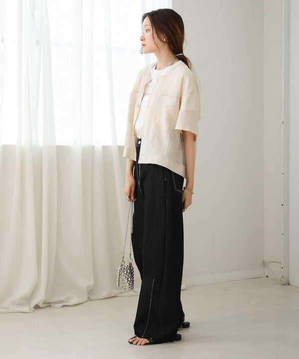 コットンリネンノーカラージャケット