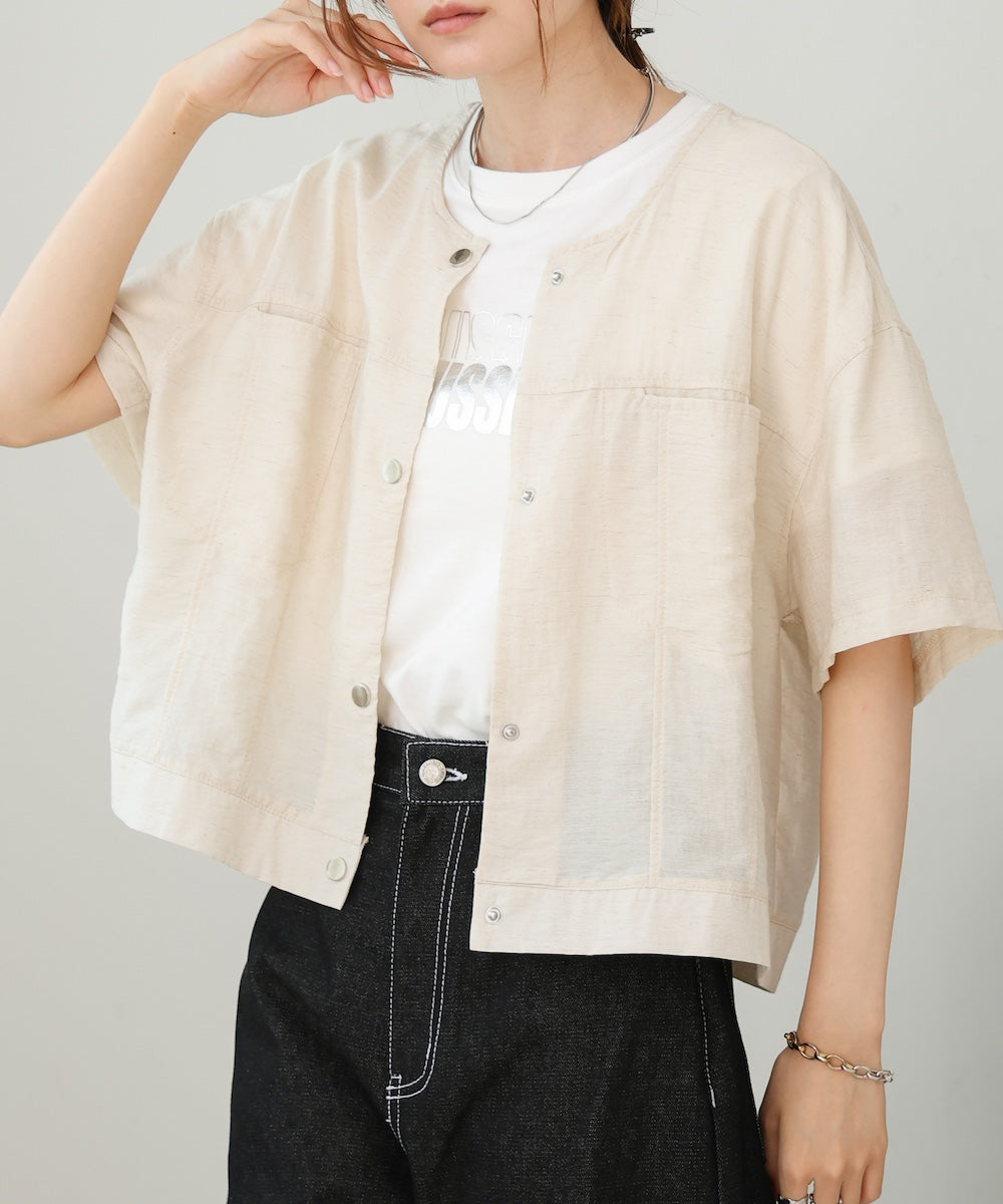 コットンリネンノーカラージャケット