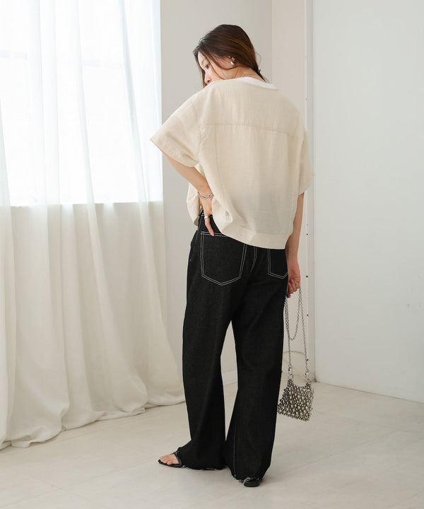 コットンリネンノーカラージャケット