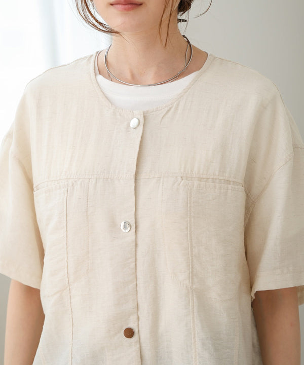 コットンリネンノーカラージャケット