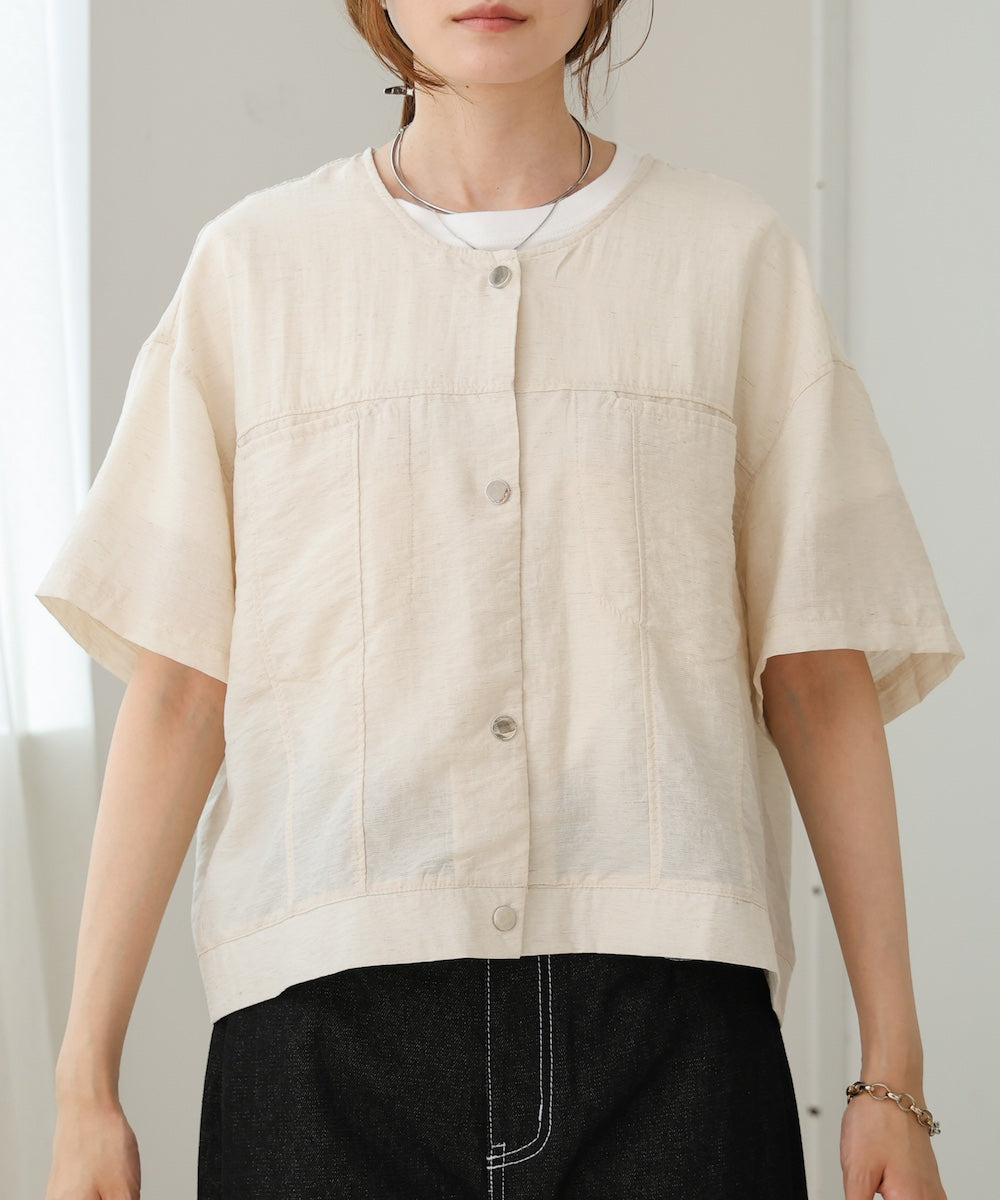 コットンリネンノーカラージャケット