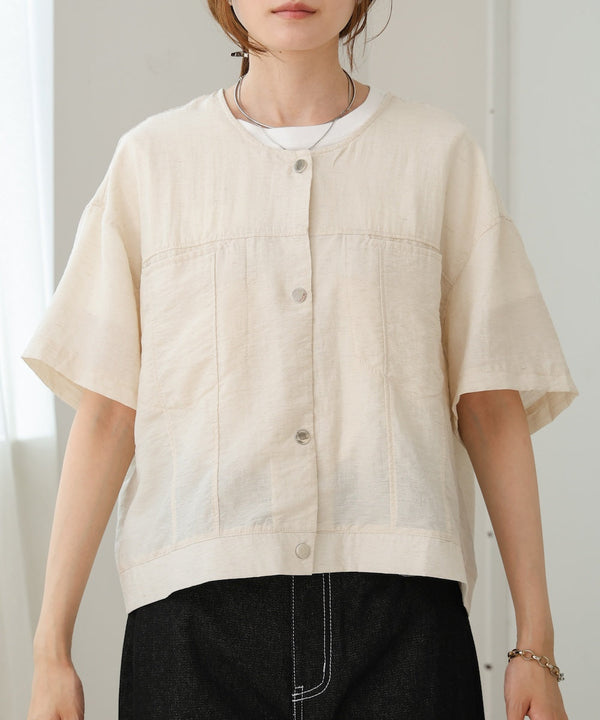 コットンリネンノーカラージャケット