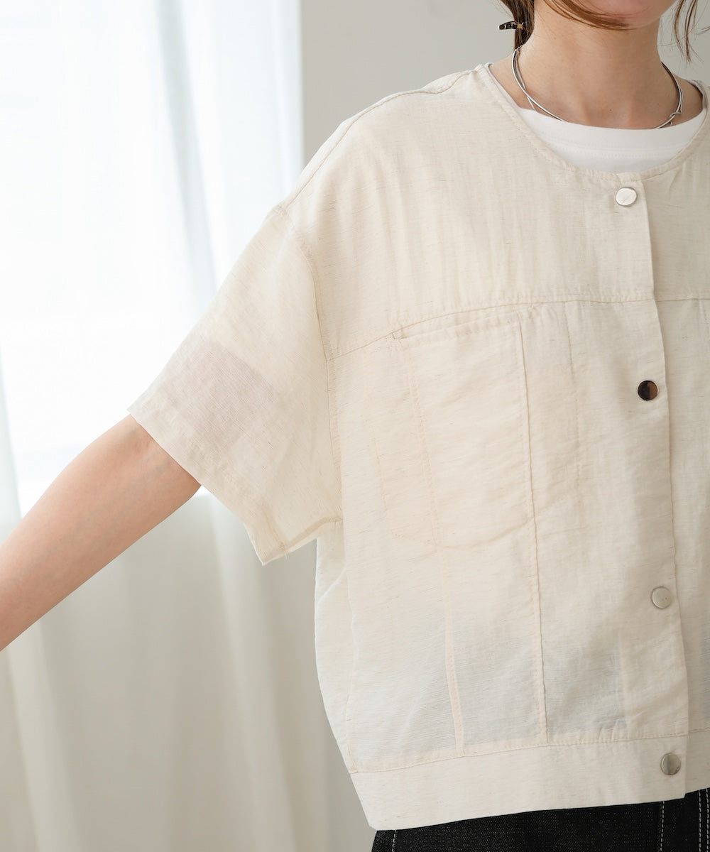 コットンリネンノーカラージャケット