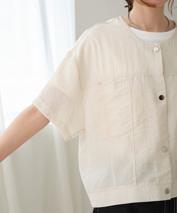コットンリネンノーカラージャケット