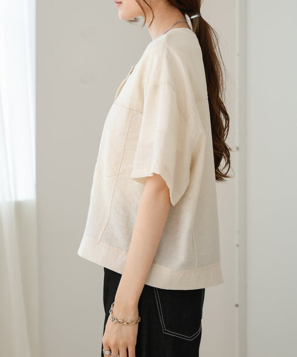 コットンリネンノーカラージャケット