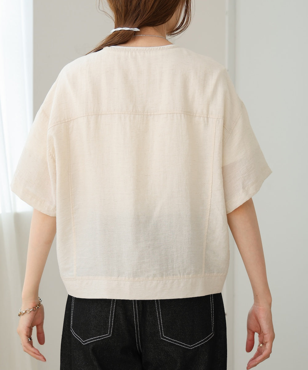コットンリネンノーカラージャケット