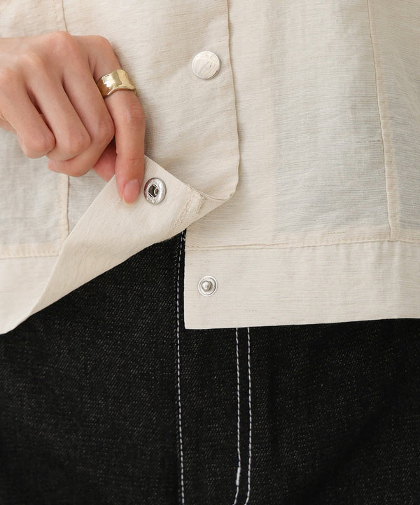 コットンリネンノーカラージャケット