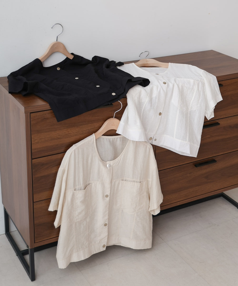 コットンリネンノーカラージャケット
