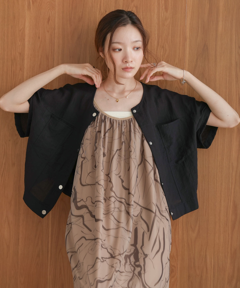 コットンリネンノーカラージャケット