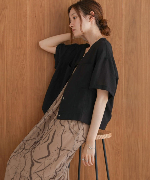 コットンリネンノーカラージャケット