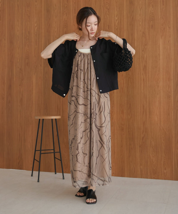 コットンリネンノーカラージャケット