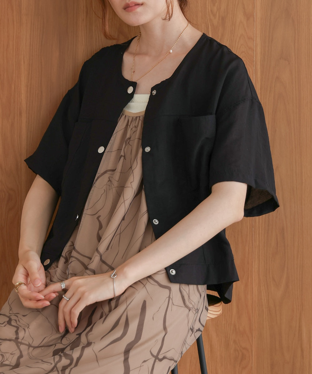 コットンリネンノーカラージャケット