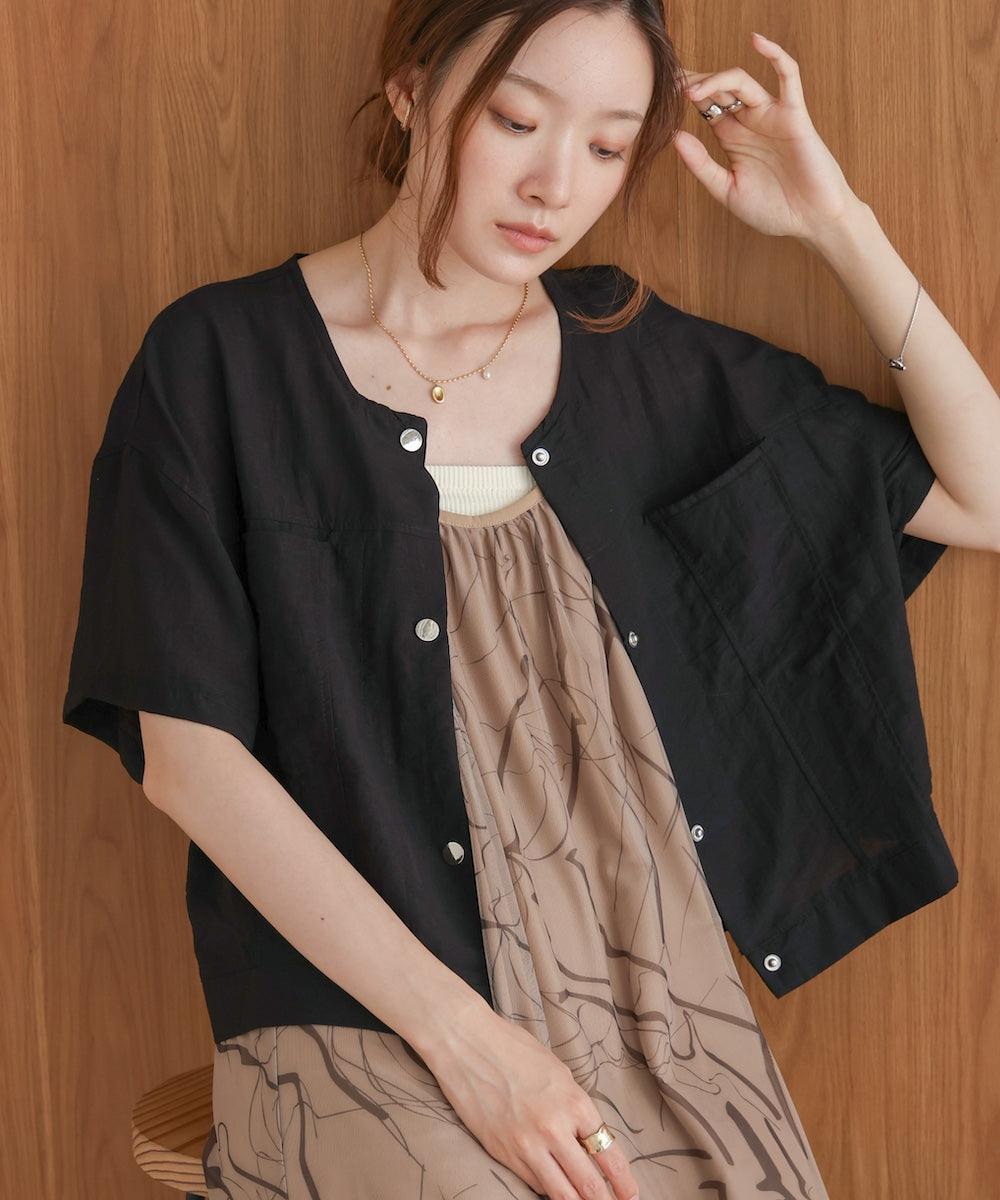 cotton linen collarless jacket