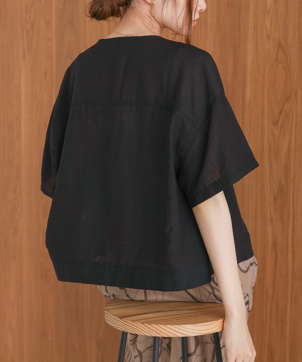 コットンリネンノーカラージャケット