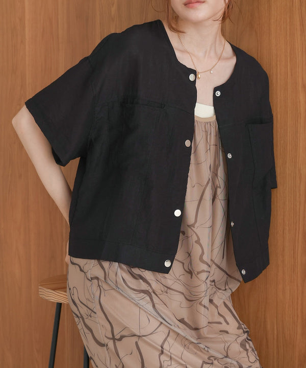 コットンリネンノーカラージャケット