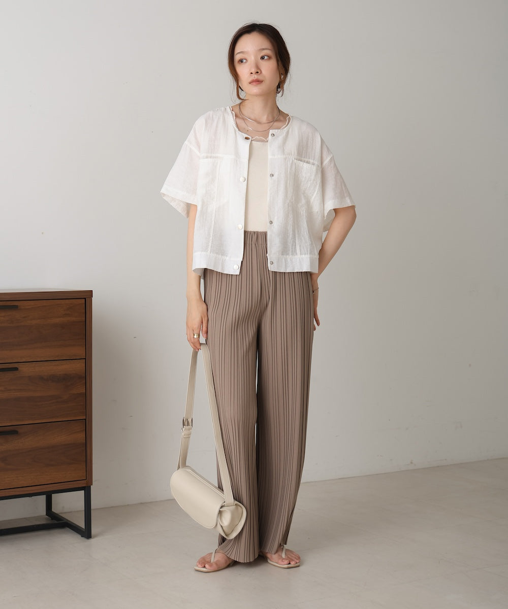 コットンリネンノーカラージャケット