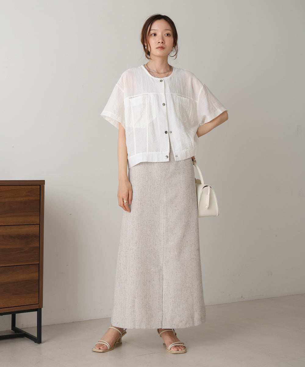 コットンリネンノーカラージャケット
