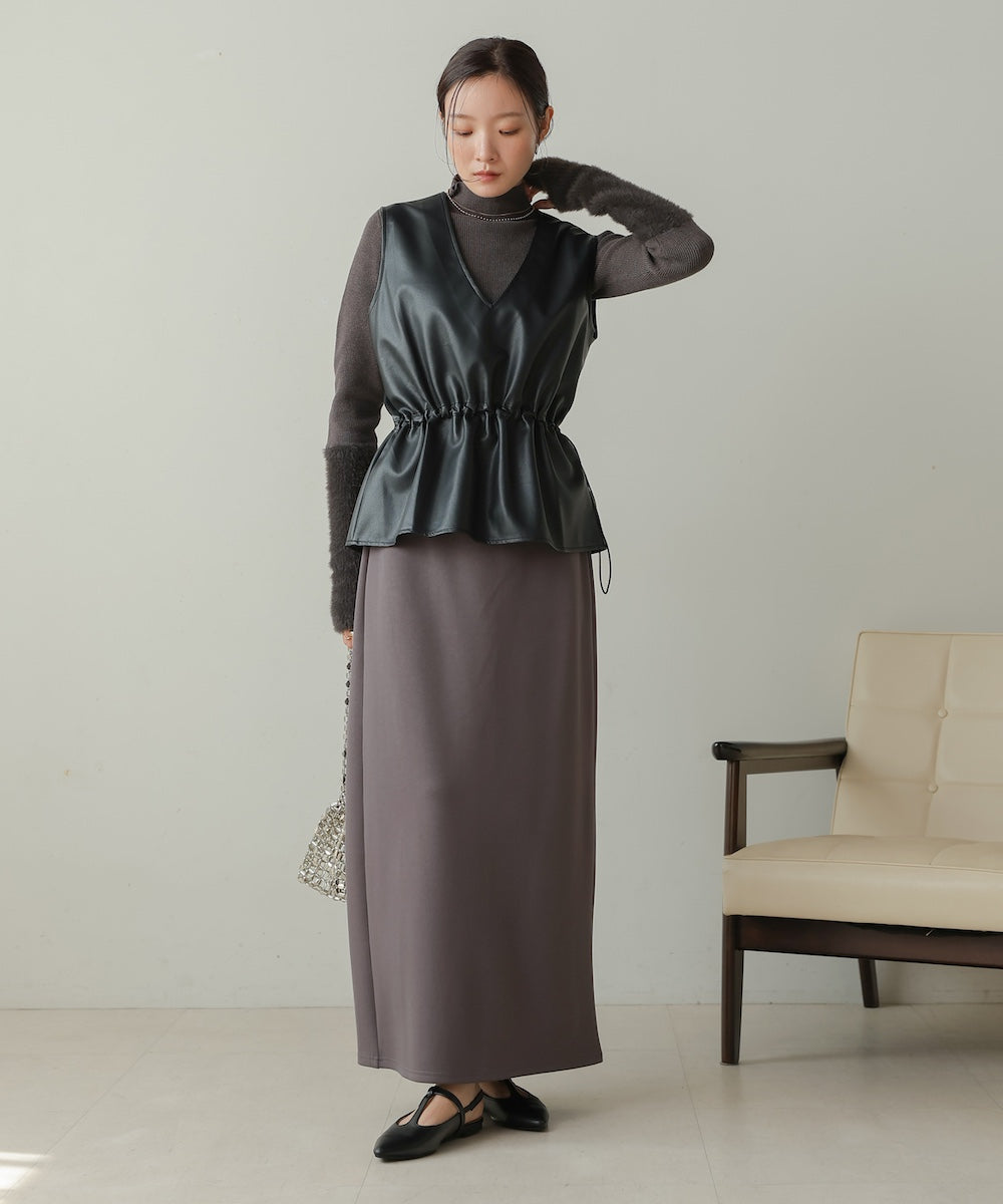 ペプラムドロスト合皮ギャザーベスト