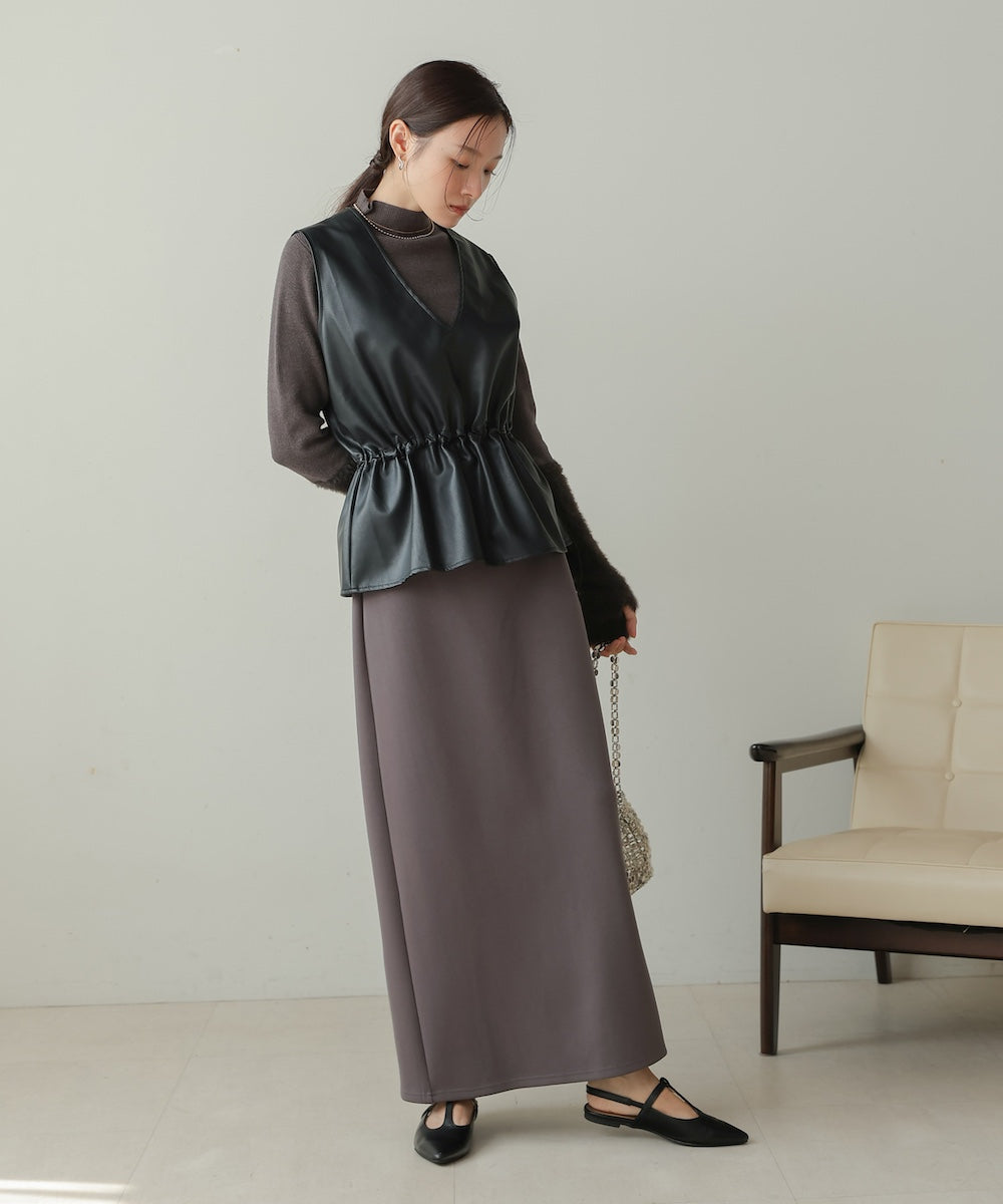 ペプラムドロスト合皮ギャザーベスト