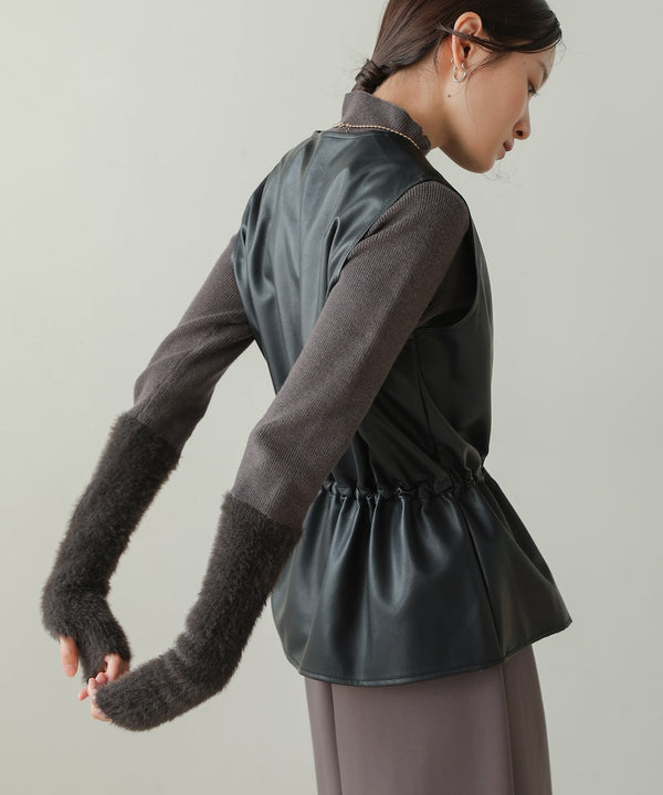 ペプラムドロスト合皮ギャザーベスト