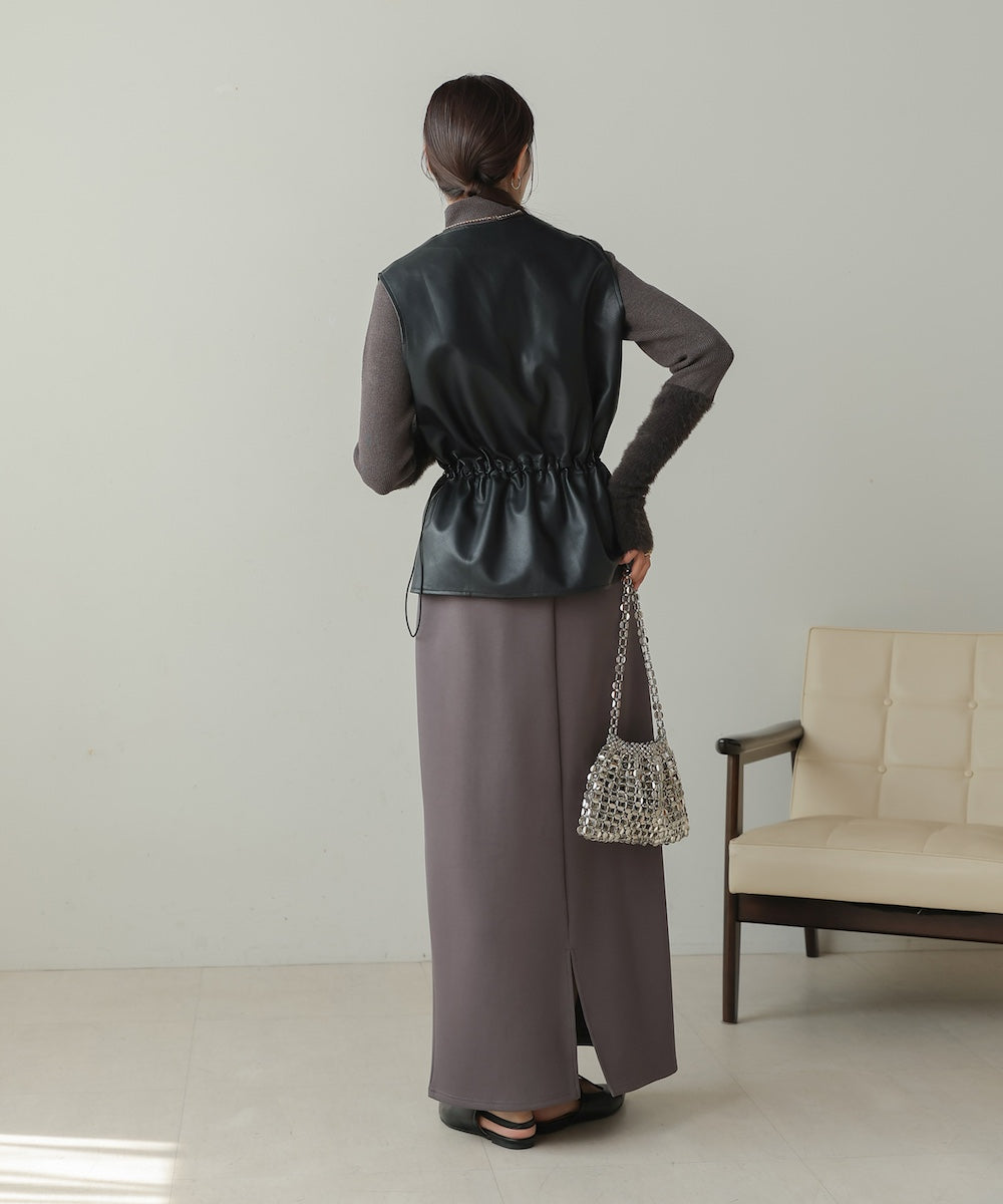 ペプラムドロスト合皮ギャザーベスト