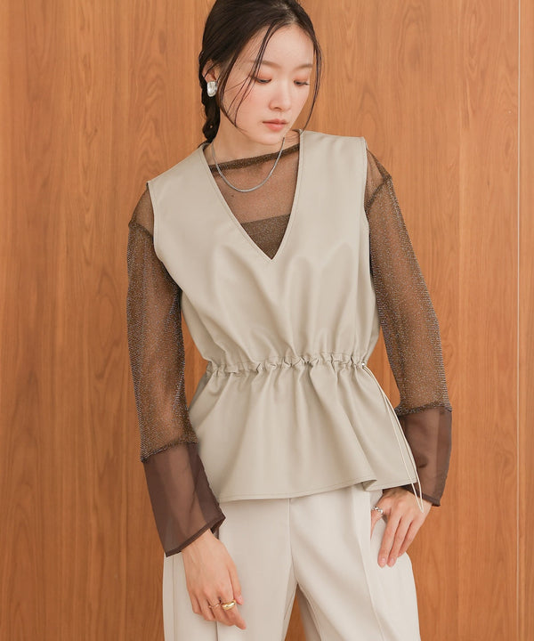 ペプラムドロスト合皮ギャザーベスト