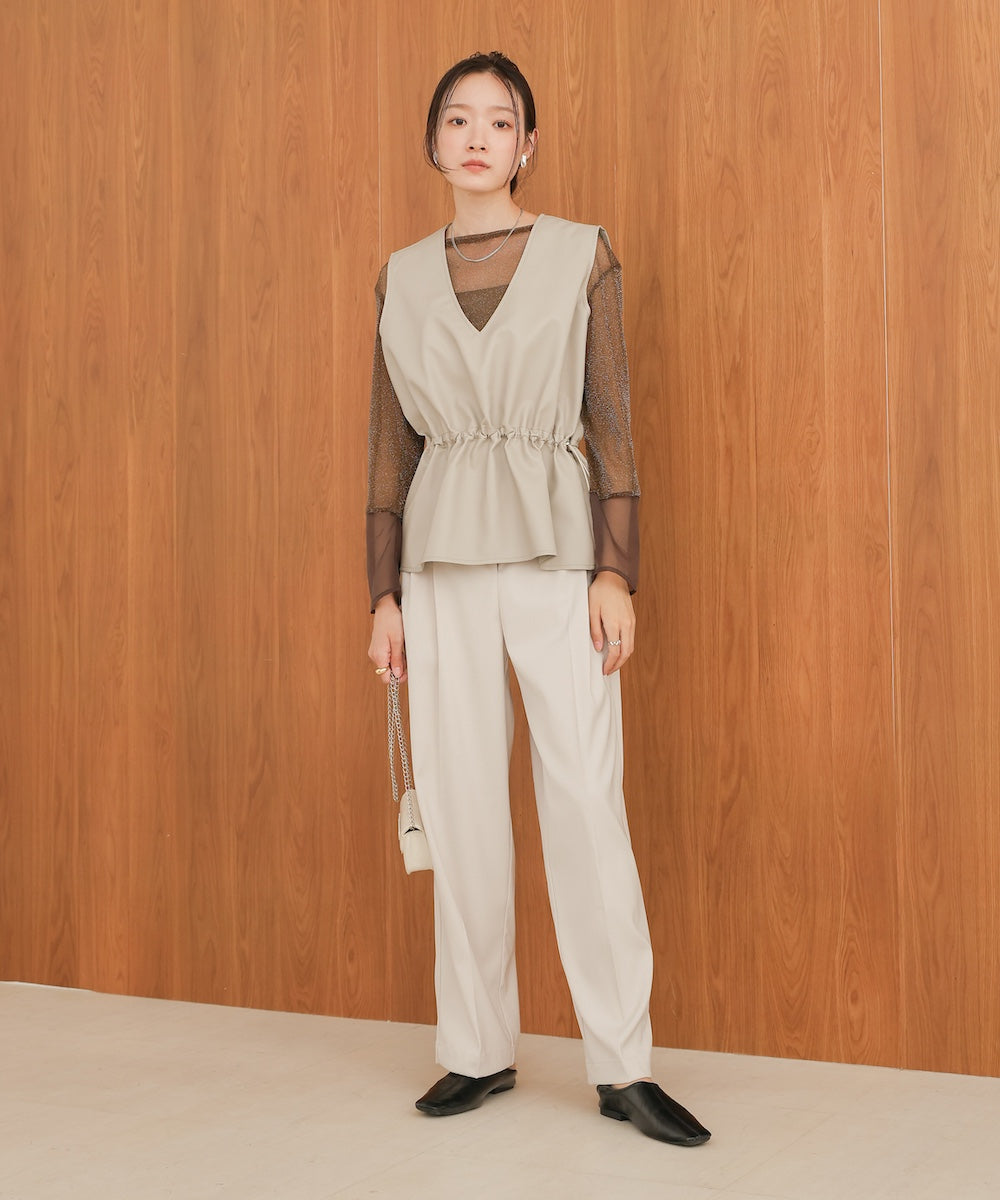 ペプラムドロスト合皮ギャザーベスト