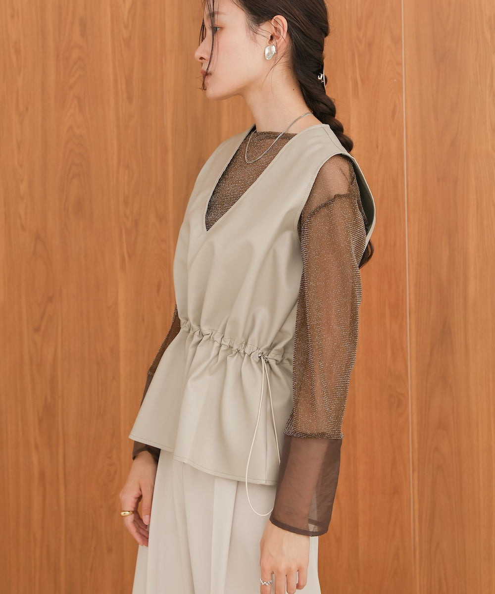 ペプラムドロスト合皮ギャザーベスト