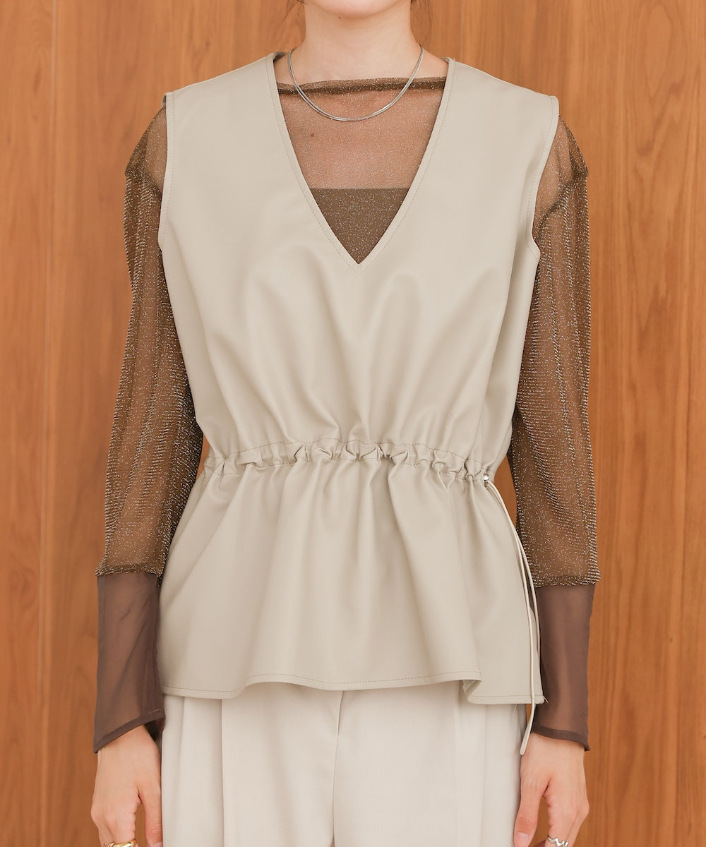 ペプラムドロスト合皮ギャザーベスト